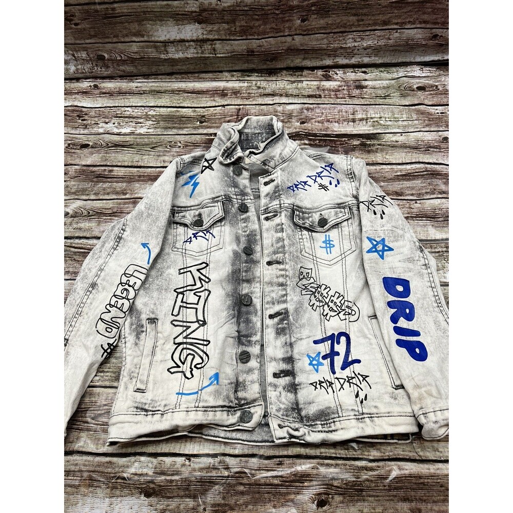 FWRD Kids’ Denim Jacket Size M 10-12 With All-Over Graffiti Pattern